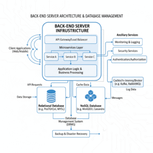 Diagram of back-end server architecture and database management