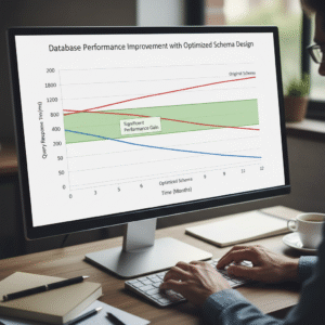 Image showing a graph of improved database performance over time with good schema design