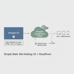 Image showing simple architecture diagram of static site hosting on S3 + CloudFront